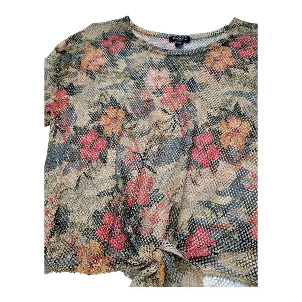Rouge Mesh Floral Bell Bottom Pants Set Tie‎ Front Crop Top Boho Women's Size 1X